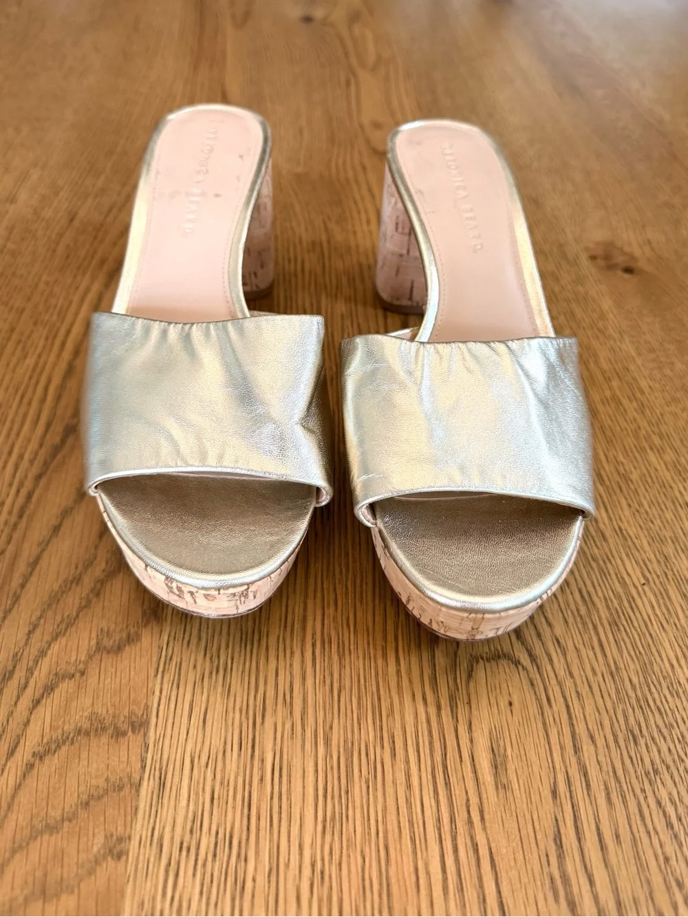 Veronica Beard Dali Gold Metallic Cork Platform Slide Sandals Size 9.5
